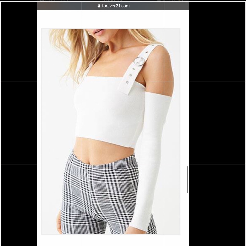 Forever 21 ivory belt straps long sleeve crop top